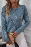 Lingge Sequin Hollow Long Sleeved Knitted Sweater