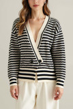 V-neck Striped Long Sleeved Knitted Sweater