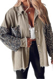 Sequined Long Sleeved Lapel Denim Jacket