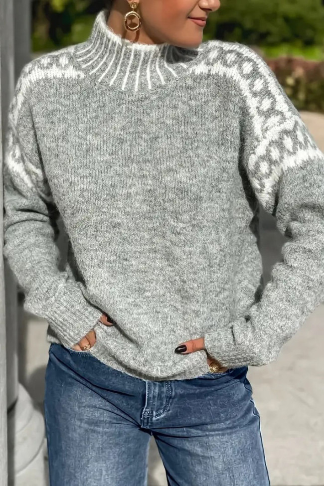 High Neck Long Sleeved Loose Sweater