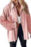 Sequined Long Sleeved Lapel Denim Jacket