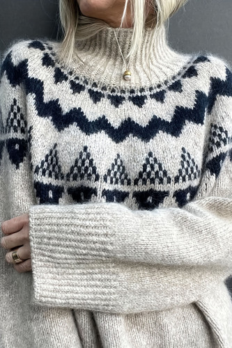 Vintage High Neck Jacquard Long Sleeve Sweater