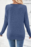 V-neck Solid Color Button Long Sleeved T-shirt