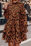 Leopard Print Long Sleeved Waist Cinching Dress