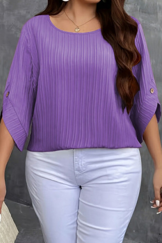 Large Size Crewneck Textured Long Sleeve Shirts