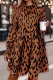 Leopard Print Long Sleeved Waist Cinching Dress