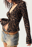 V-neck Leopard Print Button Up Cardigan
