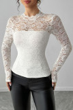 Solid Color Lace Long Sleeved Slim Fit Shirt