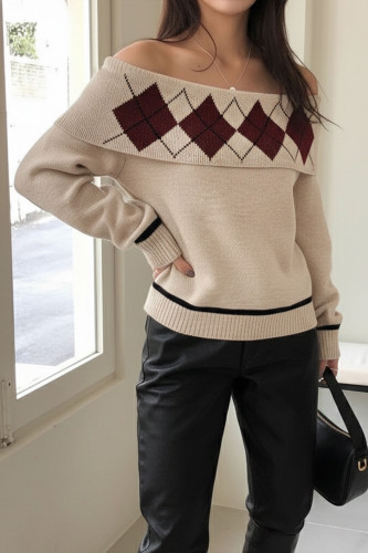One Shoulder Collar Long Sleeved Knitted Sweater