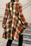 Checkered Print Lapel Long Sleeved Flared Jacket