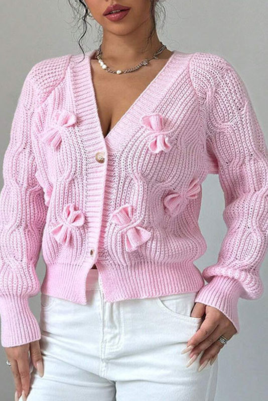 Solid Color Long Sleeved Bow Knit Sweater