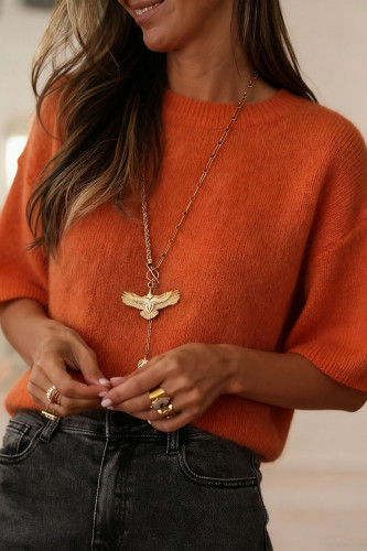 Solid Color Round Neck Short Sleeved Sweater