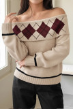 One Shoulder Collar Long Sleeved Knitted Sweater