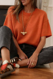 Solid Color Round Neck Short Sleeved Sweater