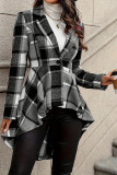 Checkered Print Lapel Long Sleeved Flared Jacket