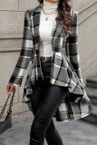 Checkered Print Lapel Long Sleeved Flared Jacket
