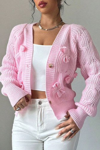 Solid Color Long Sleeved Bow Knit Sweater