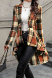 Checkered Print Lapel Long Sleeved Flared Jacket