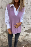 V-neck Knitted Solid Color Sleeveless Sweater