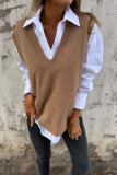 V-neck Knitted Solid Color Sleeveless Sweater