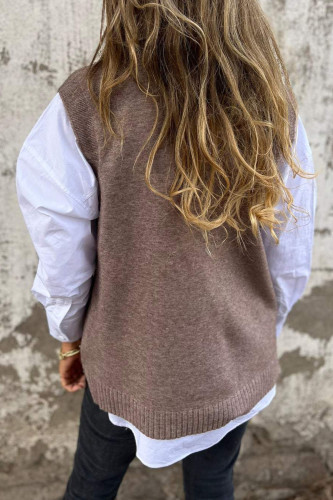 V-neck Knitted Solid Color Sleeveless Sweater