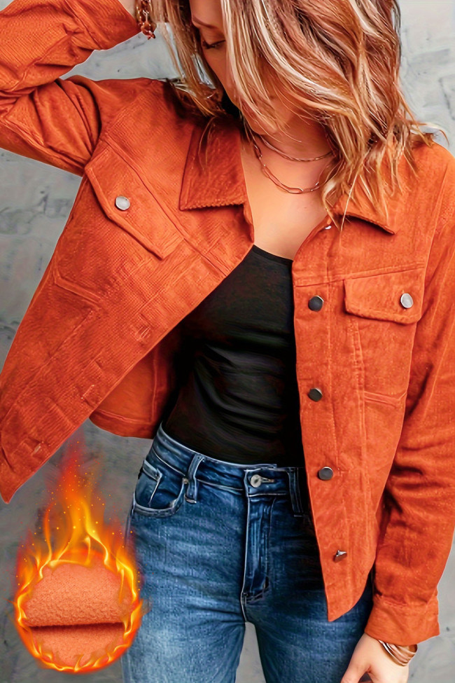 Solid Color Lapel Long Sleeved Fleece Warm Jacket