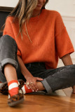 Solid Color Round Neck Short Sleeved Sweater