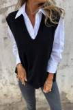 V-neck Knitted Solid Color Sleeveless Sweater