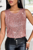 Sequined Loose Round Neck Sleeveless Vest