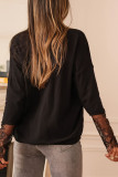 Solid Color Lace Long Sleeved V-neck Shirt