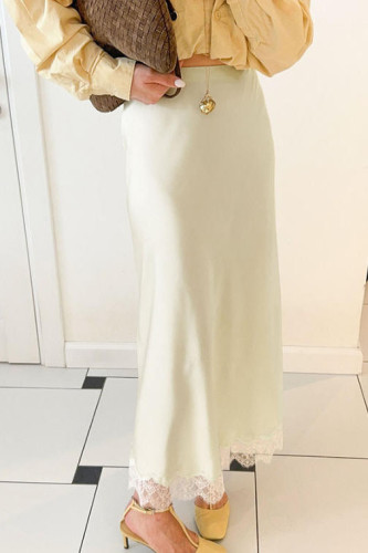 Solid Color Lace High Waisted Long Skirt