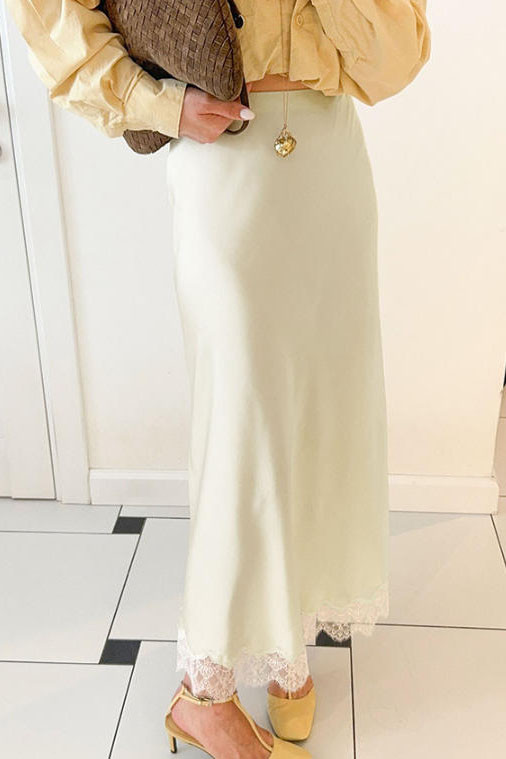 Solid Color Lace High Waisted Long Skirt