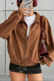 Suede Zipper Lapel Solid Color Jacket