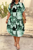 Lapel Bat Short Sleeve Geometric Print Shirt Dress