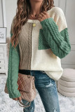 Round Neck Contrasting Long Sleeved Knitted Sweater
