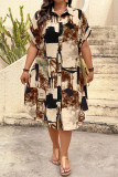 Lapel Bat Short Sleeve Geometric Print Shirt Dress