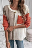 Round Neck Contrasting Long Sleeved Knitted Sweater