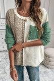 Round Neck Contrasting Long Sleeved Knitted Sweater