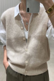 V-neck Sleeveless Solid Color Cardigan Vest