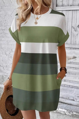 Milk Silk Striped Short Sleeved Large Size Dress