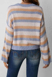 Retro Round Neck Striped Long Sleeved Sweater