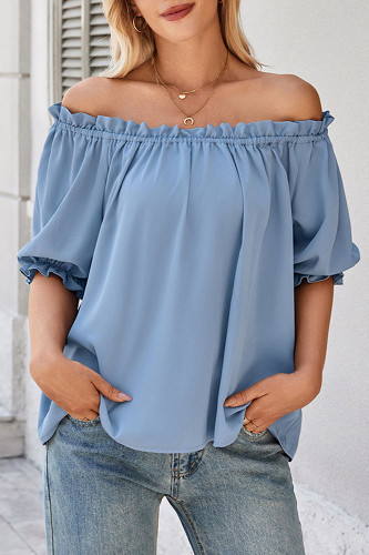 Solid Color One Neck Ruffle Short Sleeved T-shirt