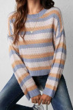 Retro Round Neck Striped Long Sleeved Sweater