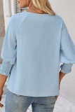 Solid Color V-neck Seven Quarter Sleeved Shirt