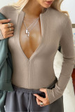 Solid Color Zipper Long Sleeved Yoga T-shirt