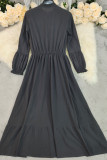 Palace Style Solid Color High Waisted Long Sleeved Dress