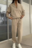 Lapel Solid Color Hoodie Pants Two-piece Set