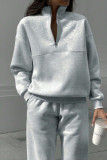 Lapel Solid Color Hoodie Pants Two-piece Set