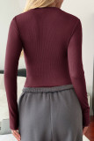 Solid Color Zipper Long Sleeved Yoga T-shirt