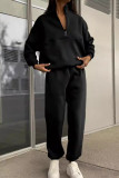 Lapel Solid Color Hoodie Pants Two-piece Set